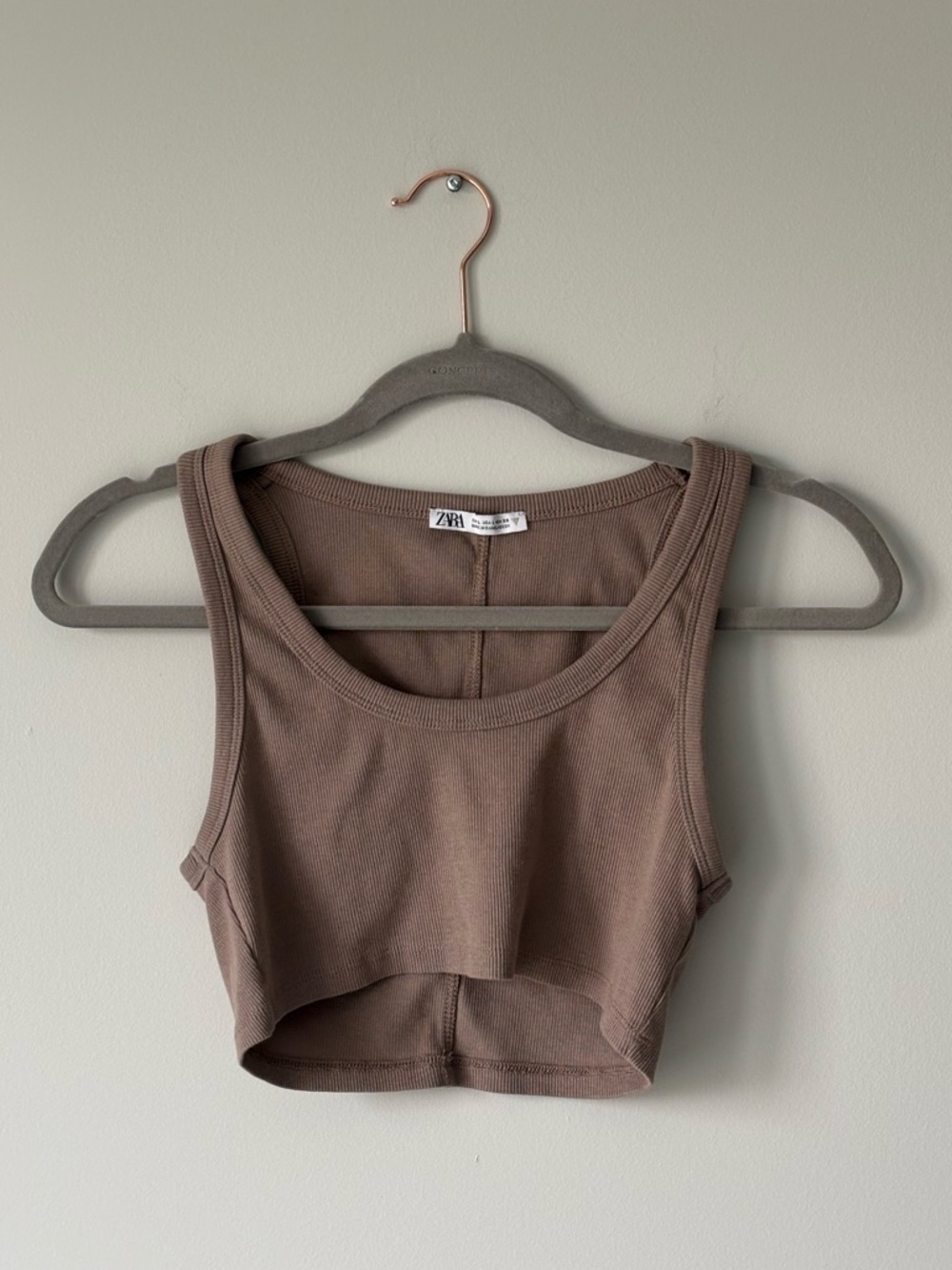 Zara Brown Ribbed Cropped Tank Top Size L